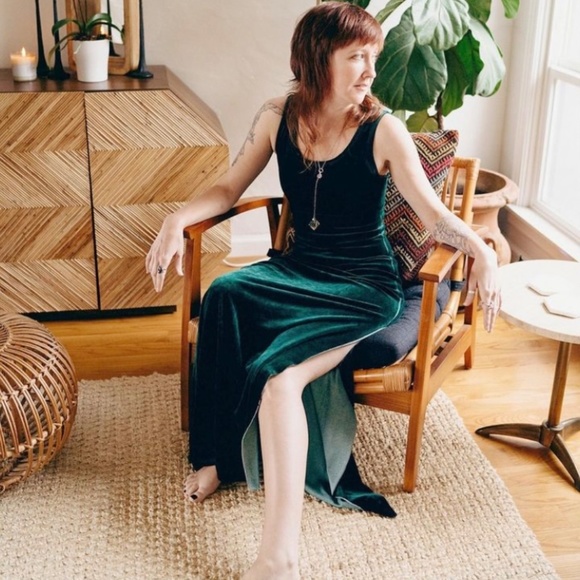 Calico Alchemy velour juniper maxi gown in pine - Picture 3 of 4